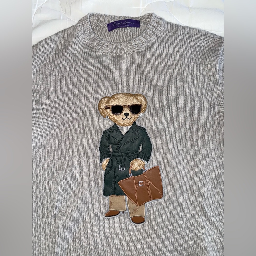 RALPH LAUREN COLLECTION RACING GREEN TRENCH POLO BEAR CASHMERE SWEATER - Picture 12 of 17